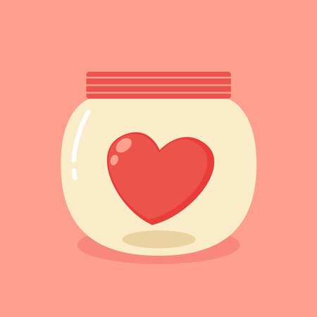 Charity, donation, volunteering and generous social community. Red hearts in a glass jar.のイラスト素材