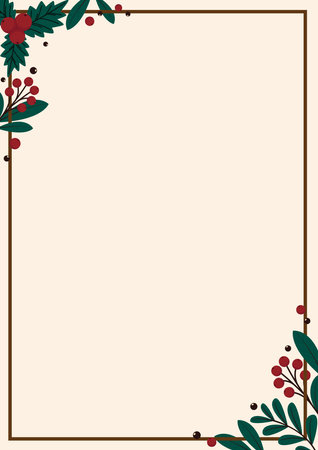 Merry Christma frame. Elegant Merry Christmas and New Year 2023 Cards with Pine Wreath, Mistletoe, Winter plants design illustration for greetings card.のイラスト素材