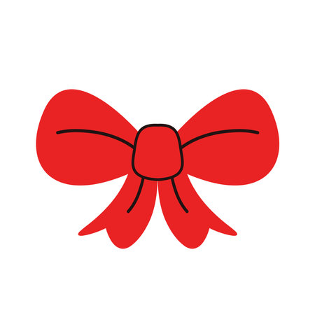 Beautiful Red bow drawn in cartoon style. fashion elements and Holiday dressing items, beauty, gift and birthday decorative ribbons.のイラスト素材
