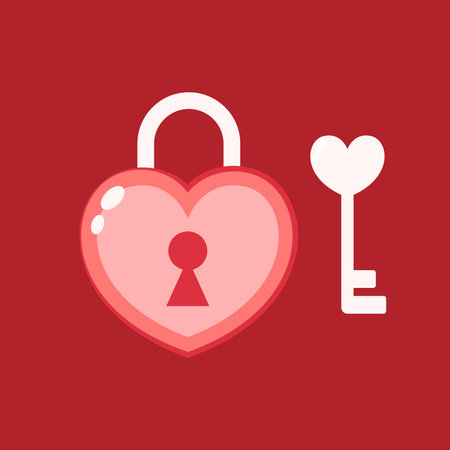 Valentine heart as lock with heart shaped key, vector illustration.のイラスト素材