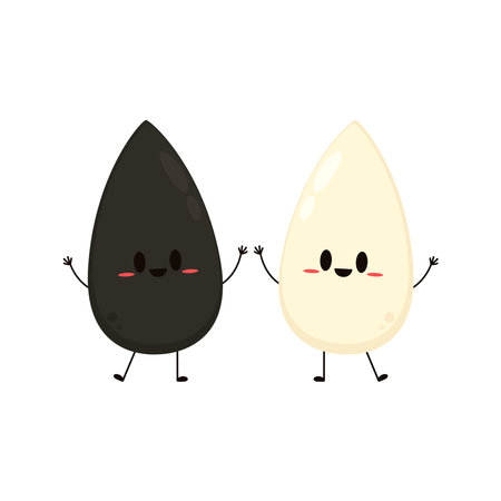 Black and white sesame seed character. Sesame seed on white background.のイラスト素材