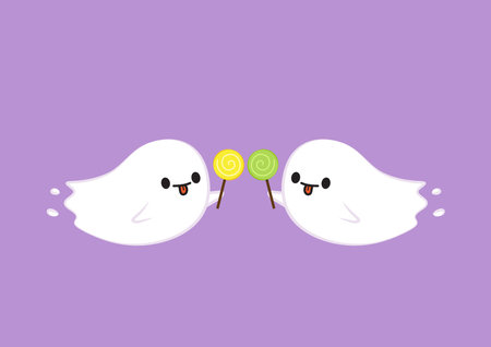 Cute ghost cartoon vector. Ghost character design. Halloween poster.のイラスト素材