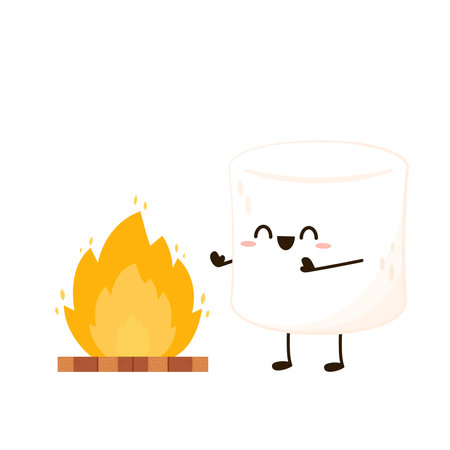 Marshmallow sitting near the fire Vector illustration. Marshmallow cartoon vector.のイラスト素材