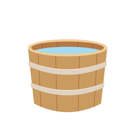 Wooden barrel vector. Water in Wooden barrel vector.のイラスト素材
