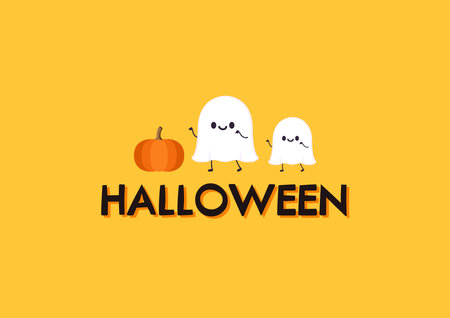 Halloween wallpaper. Cute ghost cartoon vector.のイラスト素材