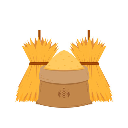 Haystack and Rice sack vector. Haystack on white background. Wheat straw.のイラスト素材
