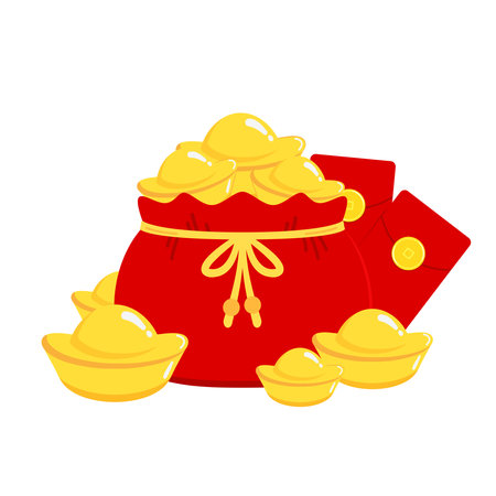 Chinese New Year Money pocket vector. Chinese money bag vector. Vector flat long shadow design. ioslated vector.のイラスト素材