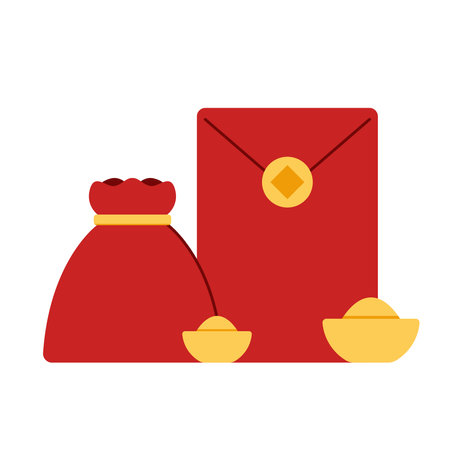 Chinese New Year Money pocket vector. Chinese money bag vector. Vector flat long shadow design. ioslated vector.のイラスト素材