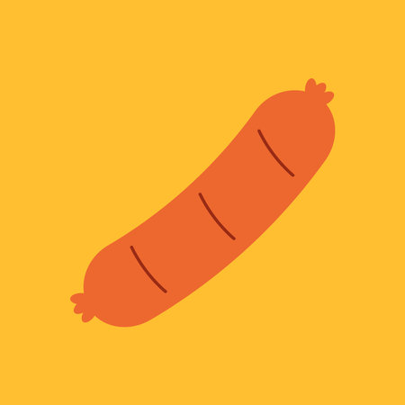 Sausage vector on yellow background. Grilled Sausage icon vector.のイラスト素材