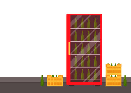 Vending machine and Crate vector. free space for text. Crate stack. Beer vending machine.のイラスト素材