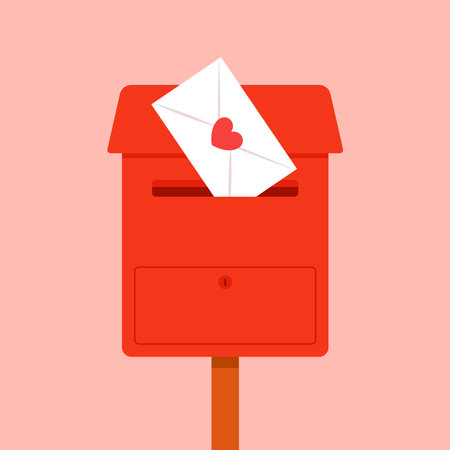 Love letter vector. Mailbox vector. mailbox on pink background. Love letter in mailbox.のイラスト素材