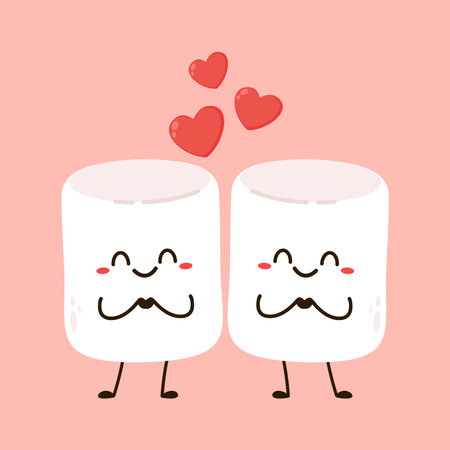 Marshmallow cartoon. marshmallow character design. Marshmallow in valentine's day.のイラスト素材