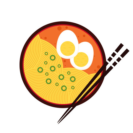 Ramen top view. Ramen Specialist  template. Suitable for any food industry, japanese restaurant, ramen restaurant, food icon.のイラスト素材