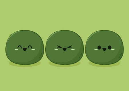 Daifuku character vector. Daifuku on green background. Daifuku is Japanese desserts. Matcha Mochi.のイラスト素材