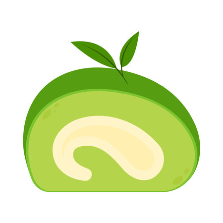 Japanese matcha roll cake slice with white cream filling. Japanese dessert. Asian food.のイラスト素材