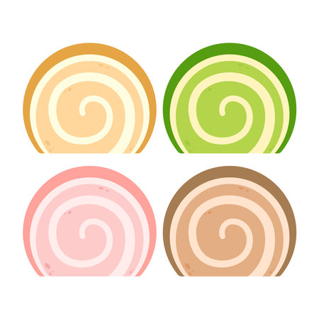 Roll cake icon. Vector flat design illustration colorful pieces of cake, Roll cake, Sweets, Dessert.のイラスト素材