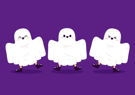Vector isolated ghost under white sheet with legs sticking out colorless black and white.のイラスト素材