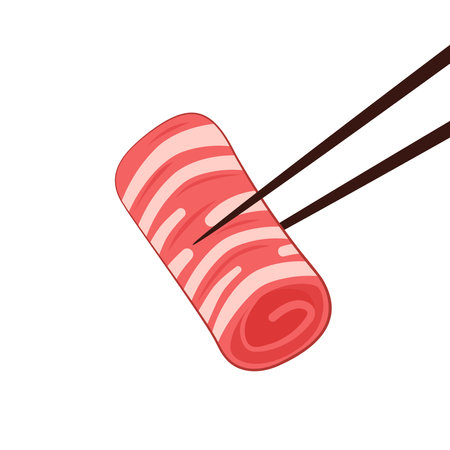 Raw beef slice for hot pot,chinese food. Italian prosciutto crudo or spanish jamon. Jerked meat, isolated on white background.のイラスト素材