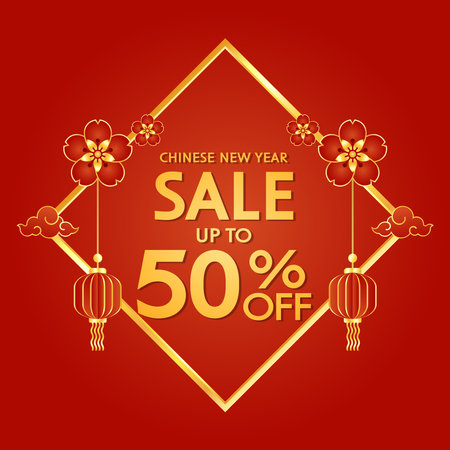 Chinese new year sale banner. Happy Chinese new year 2024. Chinese New Year Sale Promotion Template.のイラスト素材