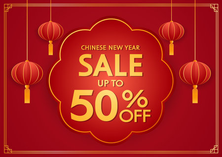 Chinese new year sale banner. Happy Chinese new year 2024. Chinese New Year Sale Promotion Template.のイラスト素材