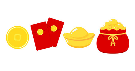 Chinese New Year Money pocket vector. Chinese money bag vector. Vector flat long shadow design. ioslated vector.のイラスト素材