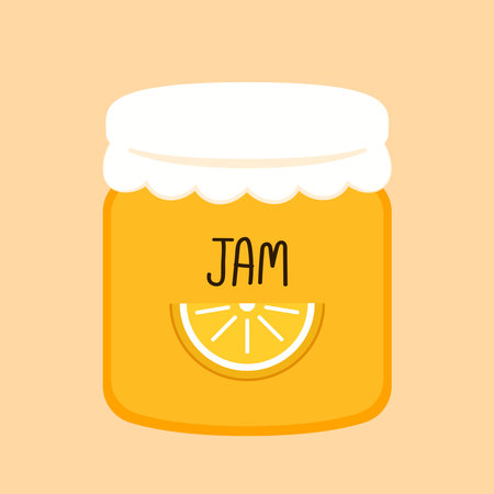 Orange jam vector on white background. Jar of orange jam - vector illustration.のイラスト素材