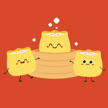 Siu Mai (Shumai) â Chinese steamed dumplings. Siu Mai is Chinese food. cartoon vector.のイラスト素材