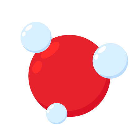 Red blood cell and Oxygen vector. free space for text. Water symbol vector. Oxygen O2 molecule models blue and chemical formulas.のイラスト素材