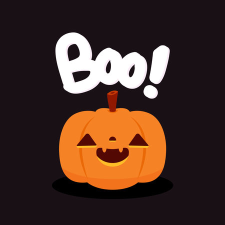 Pumpkin head. Cute and scary halloween pumpkin monster. Holidays cartoon character in flat style collection.のイラスト素材