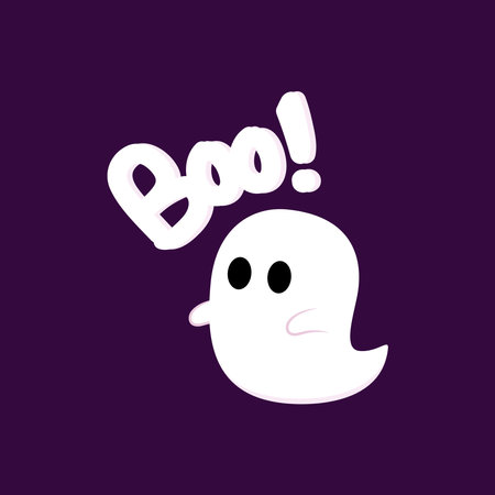 Happy halloween party greeting card with cute ghost. Holidays cartoon character. Trick or treat. Halloween funny cartoon. Boo! banner.のイラスト素材