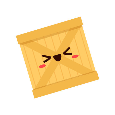 Wooden box vector. Wooden box on white background. Wooden box character design.のイラスト素材