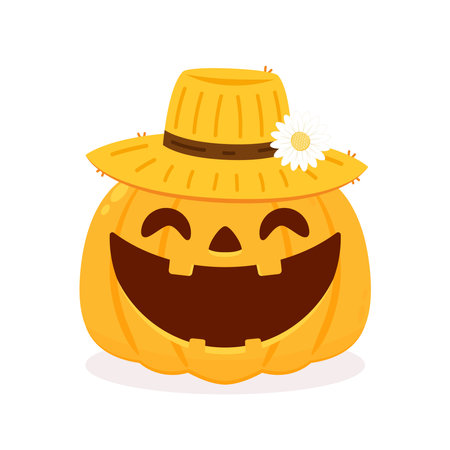 Pumpkin head. Cute and scary halloween pumpkin monster set. Holidays cartoon character in flat style collection.のイラスト素材