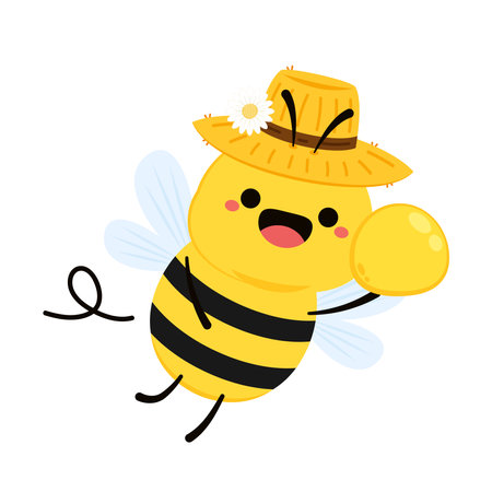 Cute friendly bee. Cartoon happy flying. Insect character. Vector isolated on white background.のイラスト素材