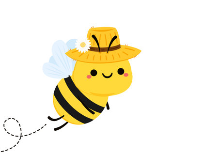 Cute friendly bee. Cartoon happy flying. Insect character. Vector isolated on white background.のイラスト素材