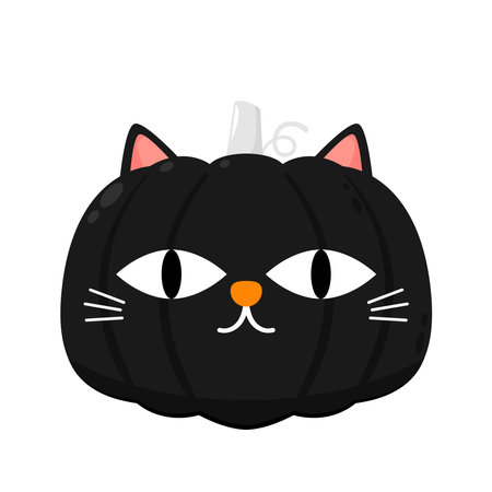 Pumpkin head. Cute and scary halloween pumpkin monster. Holidays cartoon character in flat style collection. Face cat on Pumpkin.のイラスト素材