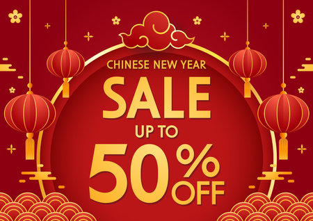Chinese new year sale banner. Happy Chinese new year 2024. Chinese New Year Sale Promotion Template.のイラスト素材