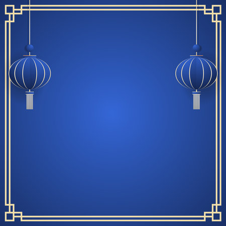 Happy Chinese new year 2024. Chinese new year banner with circle for show product. Greeting card. China frame with lantern on Blue background.のイラスト素材