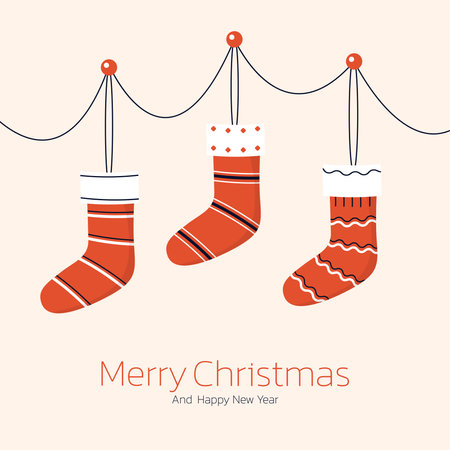 Christmas stockings vector. Colorful sock for winter holiday. Home decoration, for present. Merry Christmas. Christmas socks illustration vector.のイラスト素材