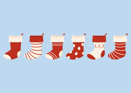 Christmas stockings vector. Colorful sock for winter holiday. Home decoration, for present. Merry Christmas. Christmas socks illustration vector.のイラスト素材