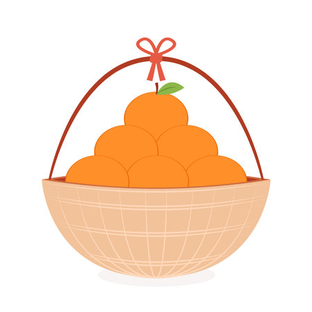 Mandarin orange on shadow flat design vector - illustration. Chinese New Year Mandarin Orange.のイラスト素材