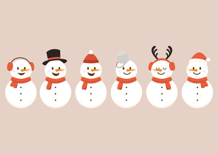Snowman cartoon vector. Collection of snowman wear a winter theme. Graphic resource about winter and Christmas for content , banner, sticker label and greeting card.のイラスト素材