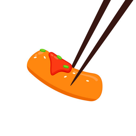 Tteokbokki Noodle vector. Korean food. Spicy rice cake. Tteokbokki logo design.のイラスト素材