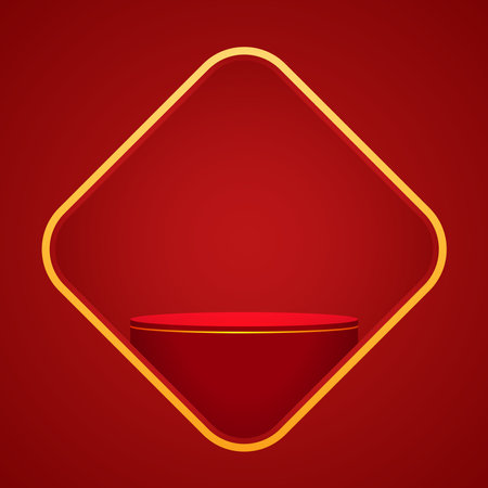 Happy Chinese new year 2024. Chinese new year banner for show product. Greeting card. China frame with lantern on red background.のイラスト素材