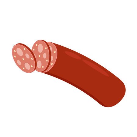 Salami isolated on white background. National Salami Day vector. Sliced salami icon vector. Meat sausage slice drawing. September 7. Important dayのイラスト素材