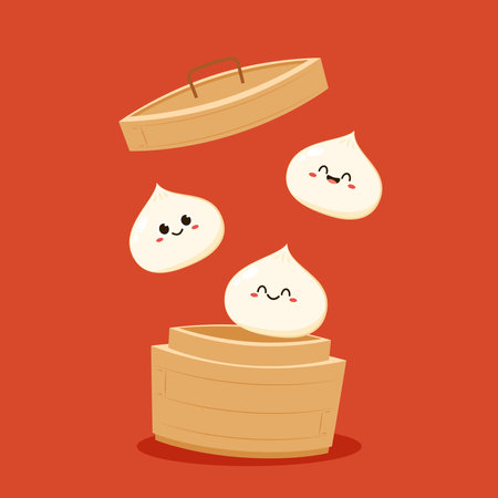Chinese dumplings character design. Chinese dumplings is Chinese food. Bao cartoon.のイラスト素材