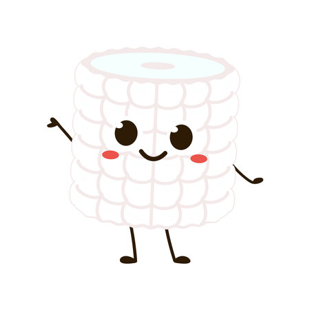 Fresh white corn vector isolated on white background. White corn mascot. White corn cartoon vector.のイラスト素材