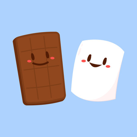 Marshmallow and chocolate cartoon. Dessert cartoon vector. Cute Marshmallow and chocolate mascot.のイラスト素材