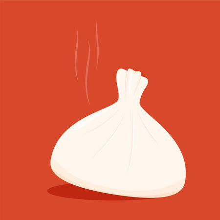 Dim sum food sets. Steamed dumplings banner template isolated on red. Asian traditional cuisine. Vector illustration in cartoon flat style. Chinese food.のイラスト素材