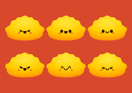 Gyoza cartoon vector. Hot dumplings and chopsticks on white background. Steamed dim sum or bun illustration for restaurant logo. Asian food icon for Japanese.のイラスト素材