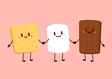 Chocolate bar and graham crackers. S'more graham cracker, chocolate, and marshmallow.のイラスト素材